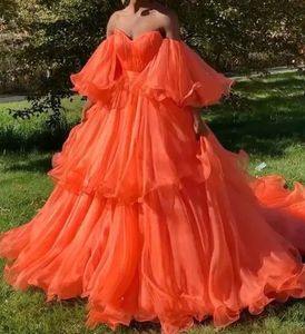 Evening Dresses A Line Prom Gown Off-Shoulder Party With Half Sleeve Organza New Custom Plus Size Lace Up Zipper Pleat