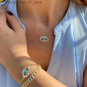 Colares de pingente na moda 18k banhado a ouro Turco Evil Eye Colar Lucky Girl Gift Baguette Cubic Zirconia Turquesa Geomstone Top Quality Evil Eye Jóias Q231207