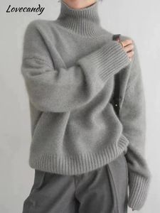 Women s Knits Tees Fashion Korea Cashmere Sweater 100 Pure Wool High Lapel Pullover 2023 Autumn Winter Casual Loose Thick Knitted Top 231207