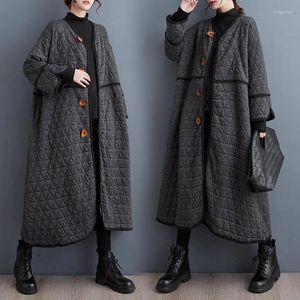 Trench da donna Giacca invernale grigia 2023 Tendenza moda coreana Giacca a vento in cotone di grandi dimensioni Spessa e calda Cappotto lungo allentato versatile