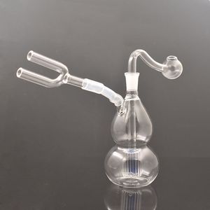 Double Snuff Sniffer Glasölbrenner Bong Shisha Wasserpfeifen 10 mm weiblicher dicker Pyre Heady Recycler Dab Rig Ash Catcher Bongs mit männlichen Glasölbrennerrohren 2 Stück