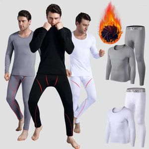 Homens sleepwear elástico inverno roupa interior conjunto quente grosso velo forrado macio manga longa u fino ajuste homewear térmico