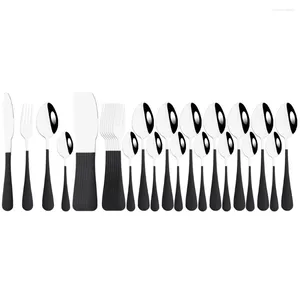 Dinnerware Sets 32Pcs Mirror Western Cutlery Set Knife Fork Spoon Dinner Tableware Stainless Steel Black Silver Wedding Flatware
