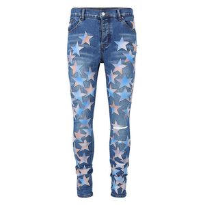 Designer Amirssnew Blue Series knähål klistermärke Länk Välj fler stilar broderade jeans män