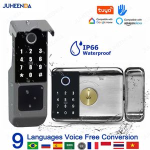 Smart Lock Waterproof Tuya Smart Lock Wi -Fi podwójny odcisk palca blokada odcisków palców Outdoor Digital Hasło zdalne aplikacja Home Electronic Rim blokada 231206