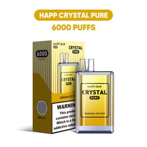 Оригинальный HAPP Crystal bar, 6000 затяжек, электронные сигареты, сетчатая катушка, одноразовые ручки для вейпов, 10 вкусов, предварительно заполненные капсулы по 2 мг, 12 мл жидкости для электронных сигарет, desechables