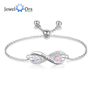 Braccialetti con ciondoli Bracciale Infinity personalizzato con nome inciso con 2 pietre portafortuna Bracciali a catena regolabili personalizzati con zirconi per donna 231204