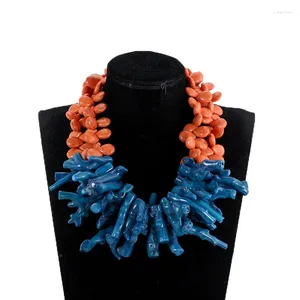 Anhänger Halsketten Wunderschöne orange und blaugrün blaue Barock Korallen Halskette Mode afrikanische Hochzeitsperlen Party Brautschmuck 2023 PJW194