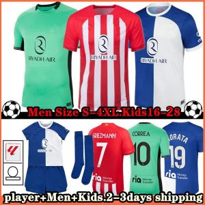 Atletico Madrids Soccer Jerseys Griezmann 120. rocznica 23/24 Morata M.llorete Koke Saul Correa Lemar Player Football Kit Men Kit Kit Sets Fan Club Mundurs Fan Club