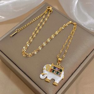 Ожерелья с подвесками Amorcome, цветное ожерелье с кристаллами и животными для женщин, милые ошейники со стрекозой, слоном золотого цвета, длинные цепочки