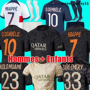 O.Dembele Barcola 23 24 Soccer Jerseys Mbappe PSGS 2023 2024 Fotbollskjortor Hakimi Zaire-Emery Kolo Muani Men Kids Maillot Foot Enfants Set