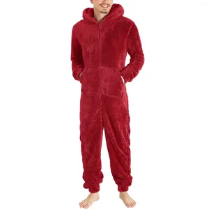 Erkek pijama artı 5xl Erkekler Kış Pijamaları Pocket Fermuper Uzun Kollu Sıcak Peluş Tulum Katı Kapşonlu Drawstring Onesies 2023