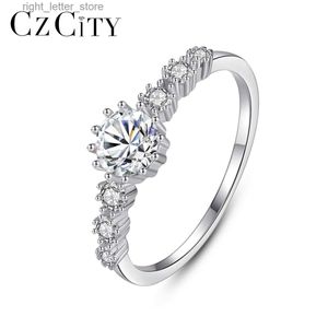 Pierścień Solitaire CZcity Real 925 srebrny klasyczny pierścień palców dla kobiet Bridals Wedding Wedding z CZ Fine Jewelry Bijoux Pierścienie YQ231207