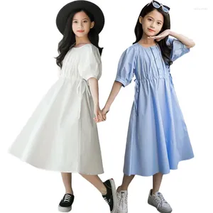 Abiti per ragazza Teen Youth Cotton Summer Dress Girls 2023 Vestiti Moda per bambini Cintura Gonna tinta unita 6 8 10 12 14 16 Anno