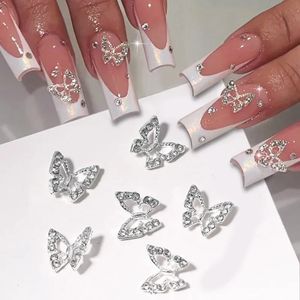 Nail Art Decorations 10pcsbag Butterfly Shaped Nail Rhinestone Star Flower Nail Charm Silver Gold Alloy Nail Pearl Jewelry Accessories Nail Supplies 231207