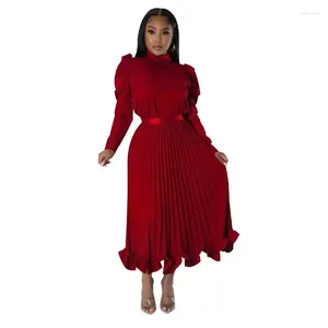 Etniska kläder 2-stycken afrikanska kläder för kvinnor Hösten långärmad o-hals veck topp kjol matchning uppsättningar dashiki