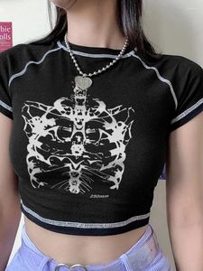 Camisetas femininas Y2K Black Sweet Girl Slim Skull Print Fun Vintage Roupas Gráficas Crop Top E-girl