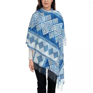 Schals Damen Quastenschal Griechischer Mäander Großer weicher warmer Schal und Wickelschlüssel Blauer Edelstein Perlengeschenke Pashmina