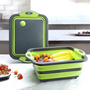 Huggblock Folding Cutting Board Multifunktionella Collapsible Sink Drain Basket Tvättbara grönsaker Silit Kökskål Lagring Organiserare 231206