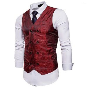 Coletes masculinos Colete Masculino Mens Colete Formal Tops Estilo Francês Sem Mangas Slim Fit V-Pescoço Botão Commuter Padrão Decorativo