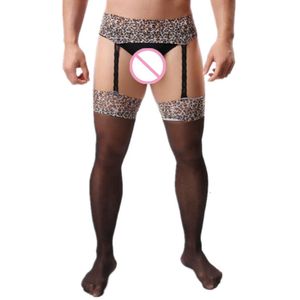 男性のセクシーなヒョウのパンストメンズシアータイツクロットレスストッキング雄の下着のためのフェチパンティーホースランジェリードロップシッピング