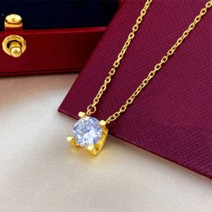 Single Diamond Pendant Neckor for Women Men Designer Jewellery Silver Rose Gold Chain Charm Coar Engagement Wedding Party Anniversary