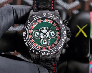 Carbon fiber watch for men Chronograph 7750 Automatic Mechanical Luminous multifunctional Dial Waterproof nylon fabric Strap Watches 40mm Relojes para hombres