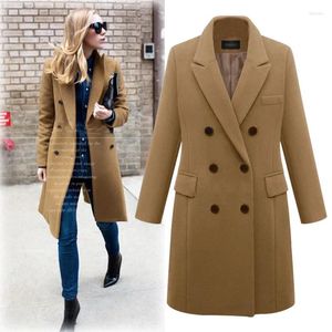 Women's Trench Coats Fashion Oversized Woolen Coat For Women Classic Double-Breasted Lapel Slim Fit Windbreaker Fall Winter Jacket Tops