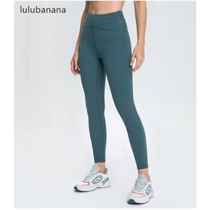 Pantaloni da donna Lu Align Donna con pantaloni a vita alta Tasche Pantaloni da allenamento per il controllo della pancia per leggings elasticizzati in 4 direzioni con tasche Lemon Lady Gry Sports Girls