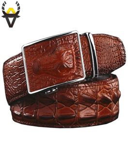 Fashion Men039s Belts äkta läderkrokodil automatisk bälte man spänne äkta ko hud bred bälte för jeans male3302361