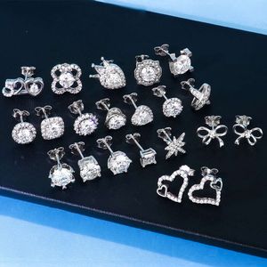 0.5Ct 1Ct Modaya Gümüş Çiçek Kelebek Kalp Şeklinde Elmaslar Mossanit Moissanit Vidalı Küpeler Kadınlar için