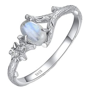 Antik Silber Natürlicher Mondstein Ring Ast Ring Jahrestag Geburtstag Weihnachten Geschenk Schmuck für Frauen Mädchen