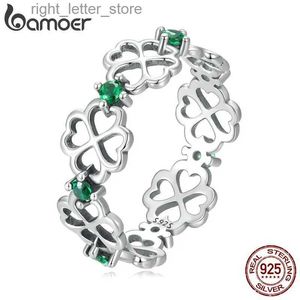 Solitaire Ring BAMOER 925 Sterling Silver Ring Four Leaf Clover Good Luck Band Ring for Women Girl Fashion Gifts Comfort Fit Size 6 to 9 YQ231207