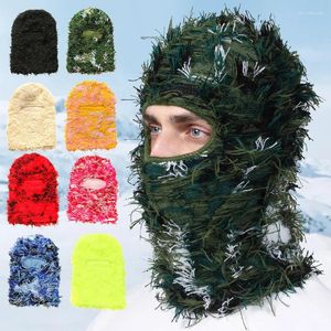 Bandanas One Hole Grassy Knit Custom Distressed Balaclava With Full Face Mask Fashion Fuzzy Designer Ski