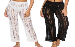 Solid Crochet Bikini Cover Up Long Beach Pants See Through Swimsuit Coverup Pant Wide Leg Beach Coverups Swimming Women267a7184955