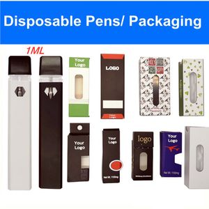 Logo personalizzato monouso Vape Pen 1ml E-sigaretta Pod Ricaricabile 280mAh Batteria Ceramica Bobina Vaporizzatore Confezione OEM Scatola Display a colori Olio denso Vuoto MOQ 1K