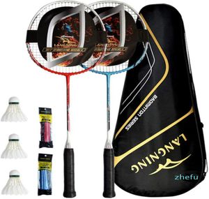 Conjunto de raquetes de badminton 2 totalmente em fibra de carbono leve para treinamento doméstico 1842170