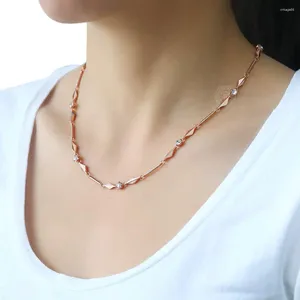 Chains 5mm Womens Chain Girls Stick Rhombic Bead Rhinestones Link Rose Gold Color Necklace Drop LGN239A