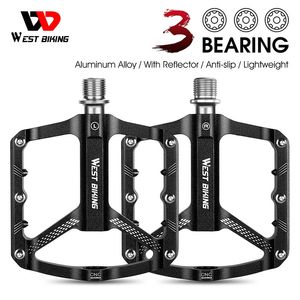 Bike Pedals WEST BIKING 3 Bearings Bicycle Pedal Reflective Ultralight MTB Road Pedals Aluminum Alloy Anti Slip Pedal Cycling Accessories 231207