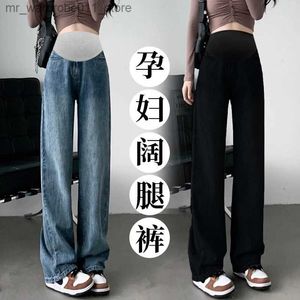 Maternity Bottoms 9522# Wide Leg Loose Straight Denim Maternity Long Jeans Autumn Spring Belly Pants Clothes for Pregnant Women Casual Pregnancy Q231207