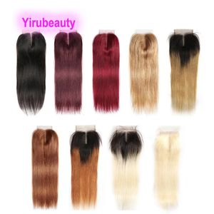 Yirubeauty Silky Straight 4X4 Lace Closure Brazilian 100% Human Hair 12-24inch 99J 27# 33# P4/27 Piano Color