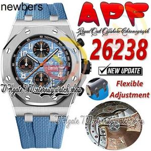 Мужские часы Audemar Pigue Apf Factory apsf26238 A3126 с хронографом, мужской стальной корпус, синий текстурированный циферблат, черный дополнительный циферблат, резиновый, спортивные часы Super Edition, эксклюзивный ремешок