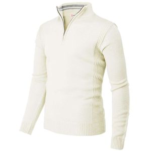 Polo tröja herrar casual smal fit pullover tröjor långärmad stickad tyg zip upp hålig hals 307