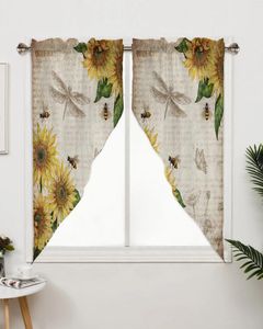 Curtain Vintage Old Spaper Sunflower Dragonfly Window Treatments Curtains For Living Room Bedroom Home Decor Triangular