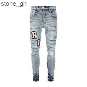 2023 Nya ankomster Mens Luxury Designer Denim Purple Jeans Holes Byxor Amirri Jean Coolguy Biker Pants Man Clothing Tiger Badge 1 447Y