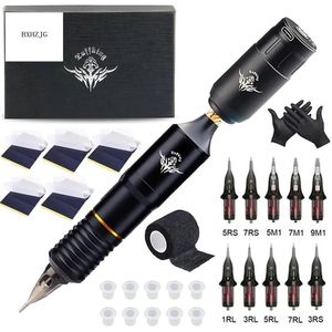 Tattoo Guns Kits Professional Tattoo Machine Kits Portable Rotary Wireless Tattoo Pen Set With Power Supply RCA Interface Permanenta Make-Up Tools 231207