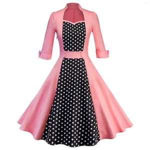 Vestidos casuais mulheres robe retro vintage vestido polka dot costura 50s 60s rockabilly swing pin up elegante túnica festa