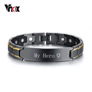 Charm Bracelets Vnox Personalized ID Jewelry Black Therapy Healing Magnetic Bracelets for Men Stainless Steel Power Bangle Father's Day Dad Gift 231206