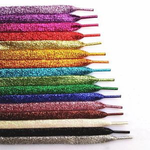 Ayakkabı Parçaları Aksesuarları 1 Çifti Parlak Altın Gümüş Konu Shovelaces Glitter Düz Yapraklar Sparkly Bootlaces Renkler Parlayan 110cm Ayakkabı Danteller Renkli 231207