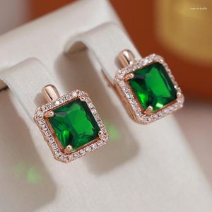 Brincos pendurados julydream garra incrustação verde zircão clássico quadrado feminino 585 cor ouro personalidade jóias casamento acessórios de luxo